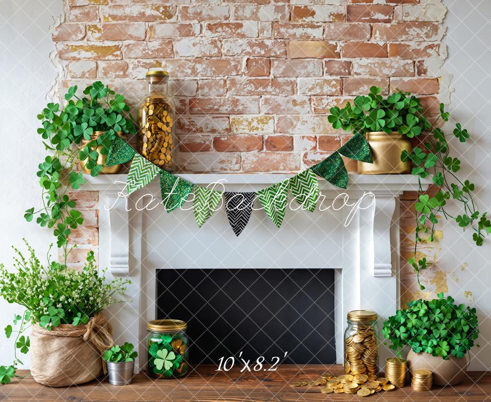 Kate St. Patrick's Day Shamrock Fireplace Backdrop Designed by Emetselch