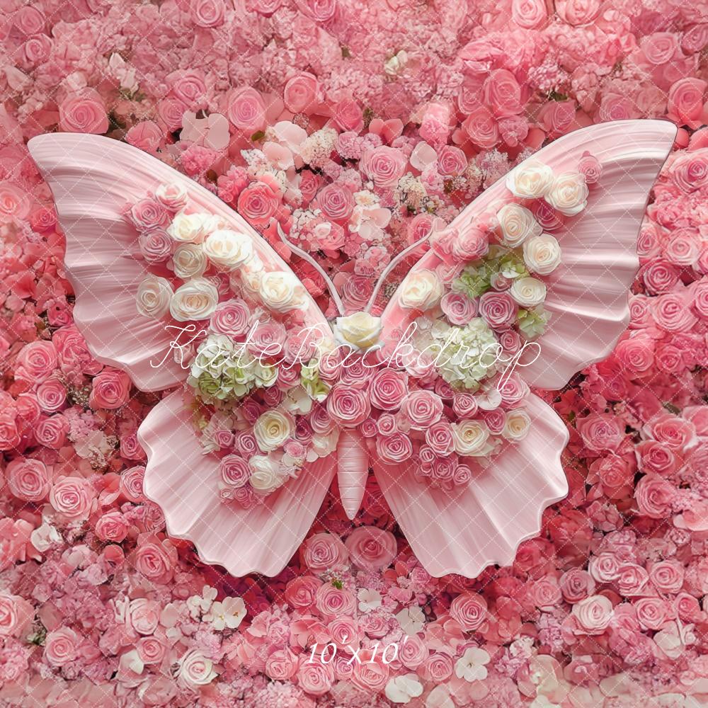 Kate Newborn Floral Pink Butterfly  Backdrop Designed by Mini MakeBelieve