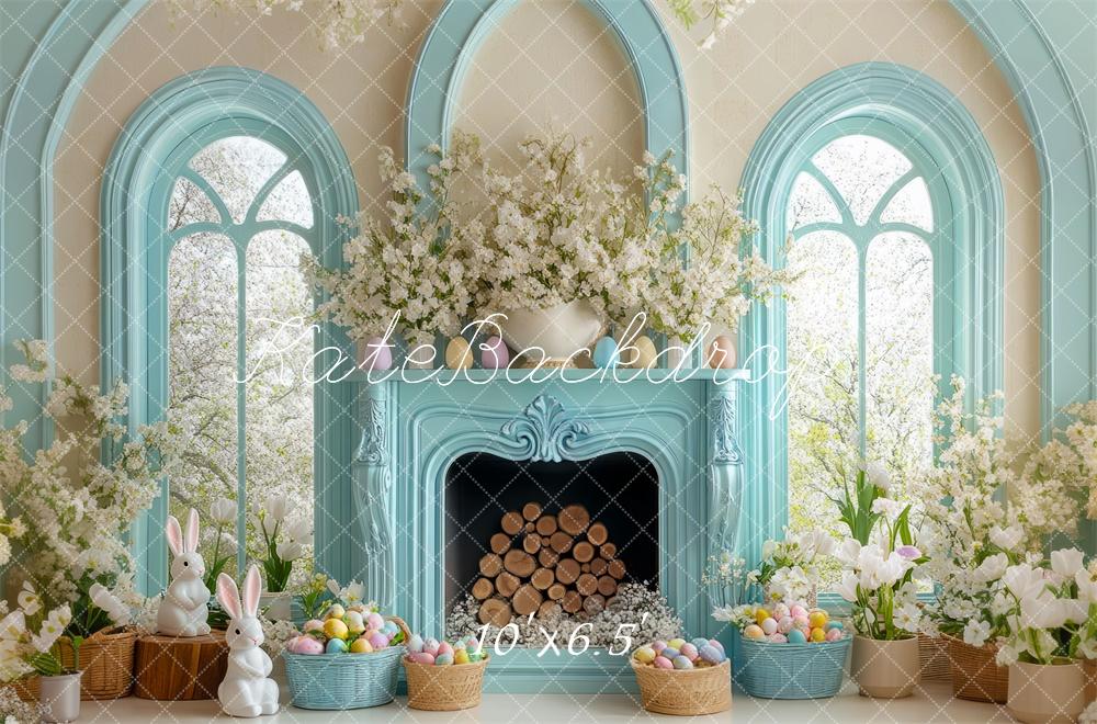 Kate Easter Teal Interior Fireplace Backdrop Designed by Mini MakeBelieve