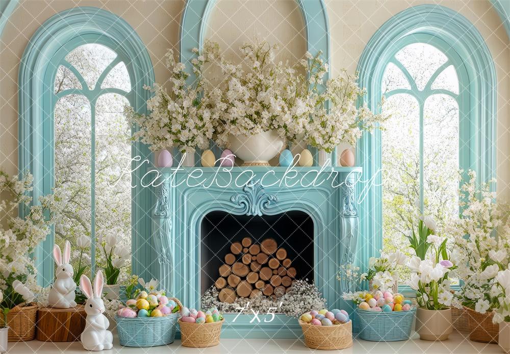 Kate Easter Teal Interior Fireplace Backdrop Designed by Mini MakeBelieve