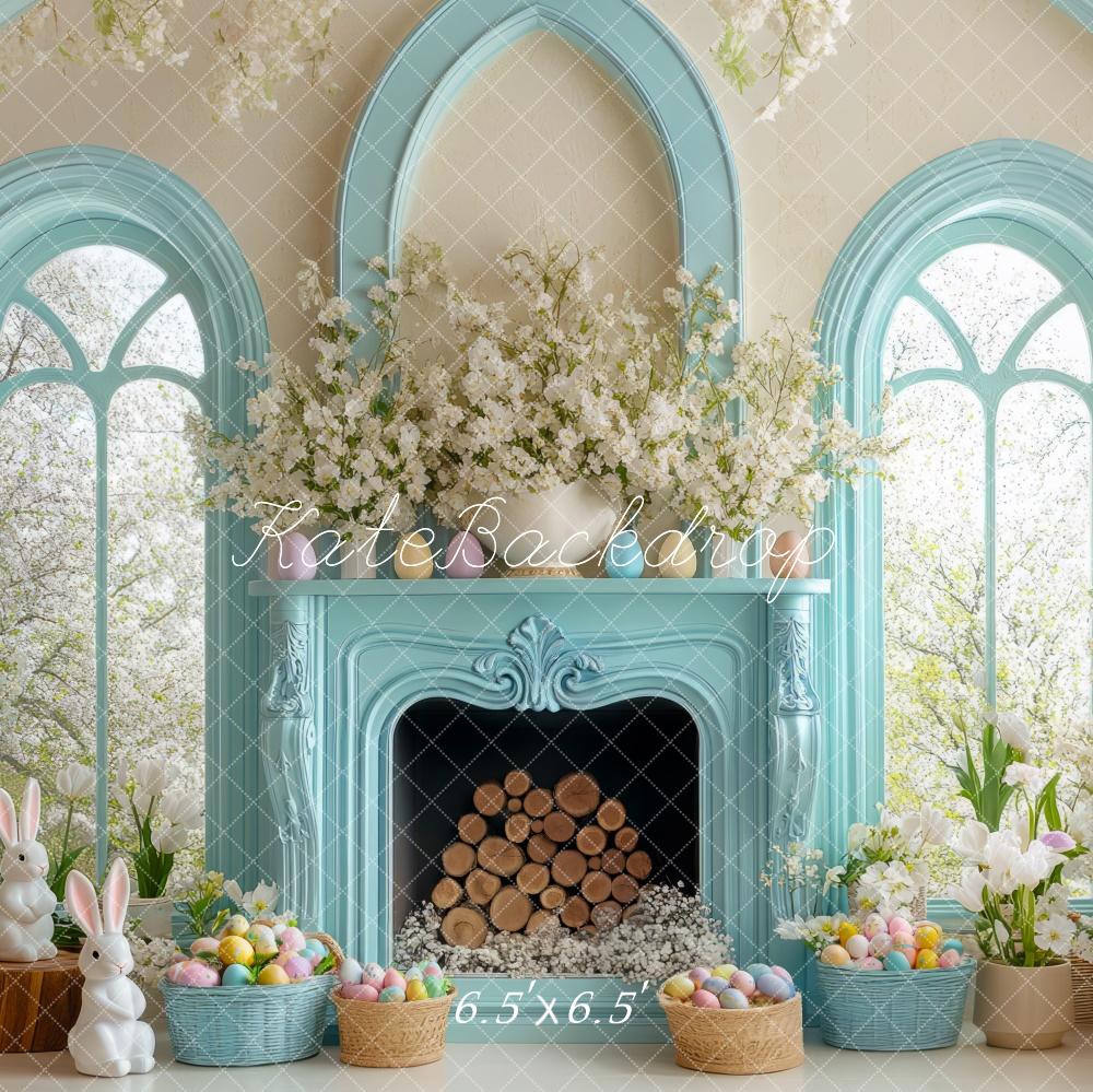 Kate Easter Teal Interior Fireplace Backdrop Designed by Mini MakeBelieve