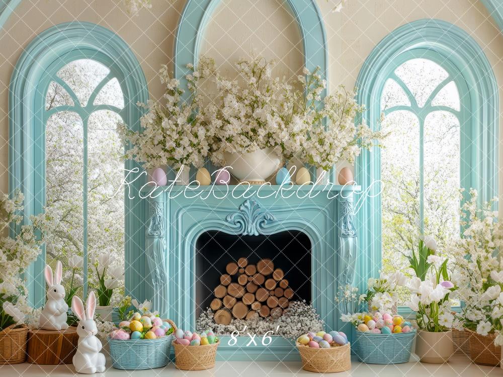 Kate Easter Teal Interior Fireplace Backdrop Designed by Mini MakeBelieve