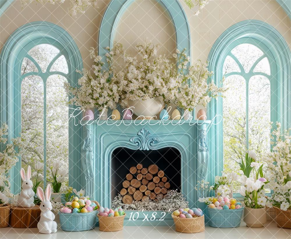 Kate Easter Teal Interior Fireplace Backdrop Designed by Mini MakeBelieve