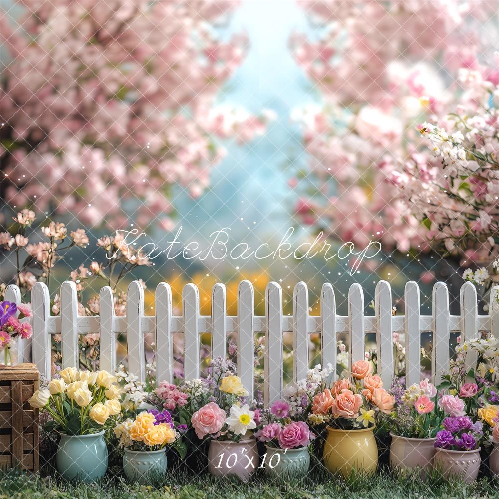 Kate Easter White Spring Fence Backdrop Designed by Mini MakeBelieve