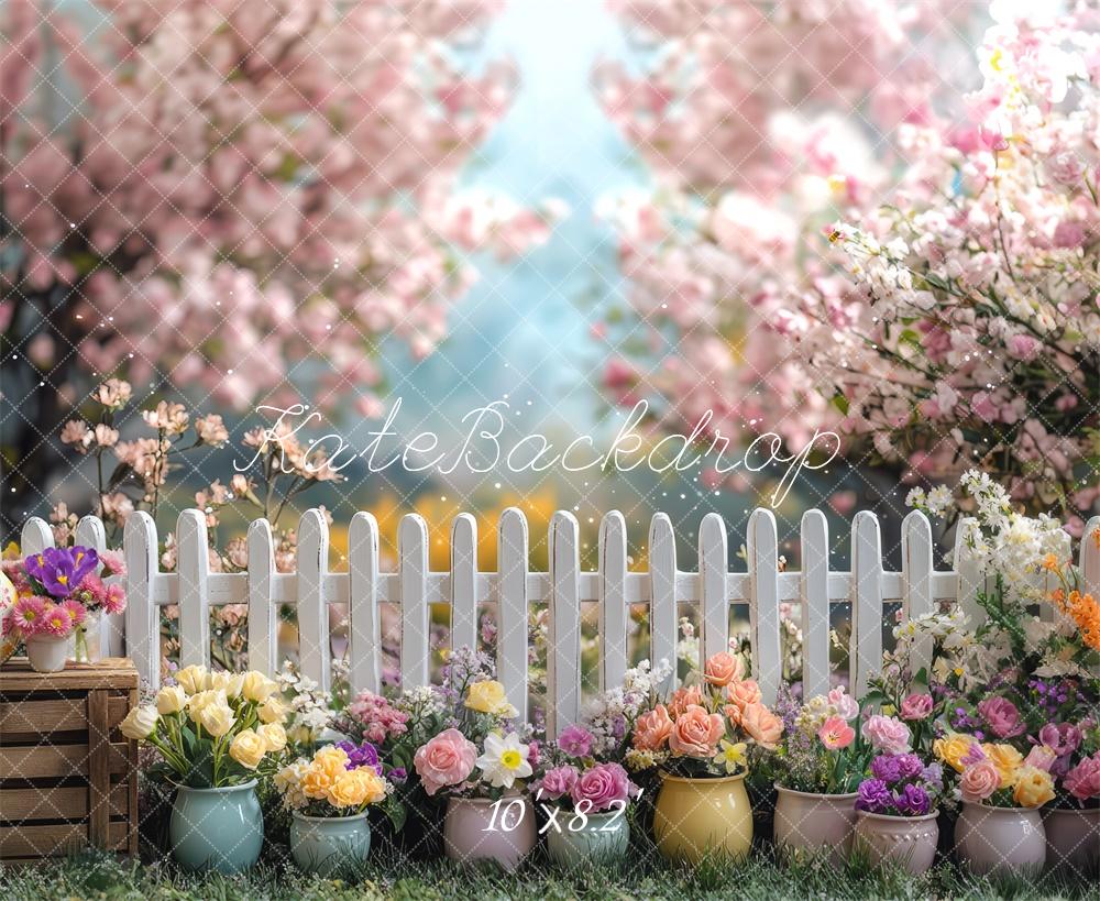 Kate Easter White Spring Fence Backdrop Designed by Mini MakeBelieve