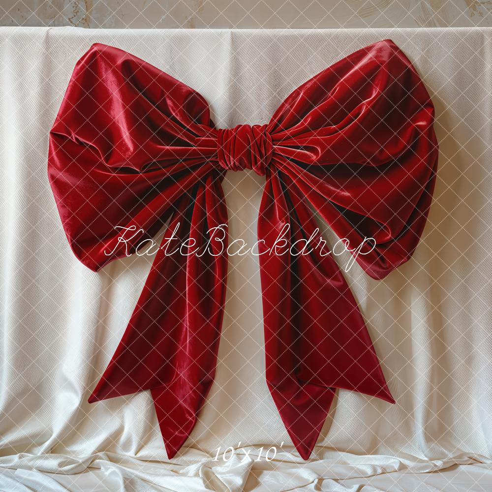 Kate Red Big Bow Elegant Fabric Backdrop Designed by Emetselch