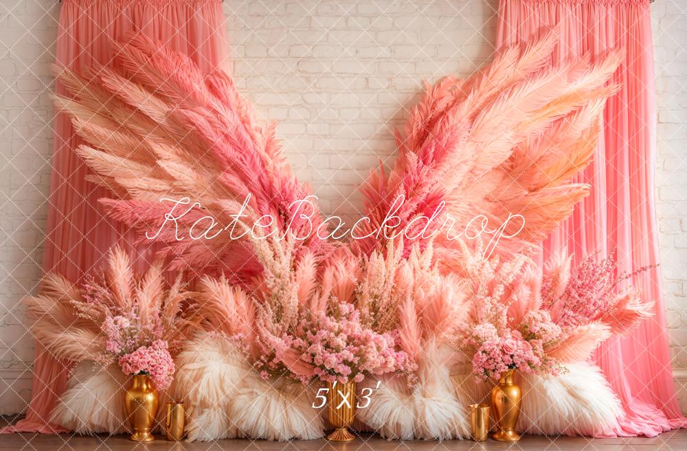 Kate Boho Pink Wings Pampas Backdrop Designed by Emetselch