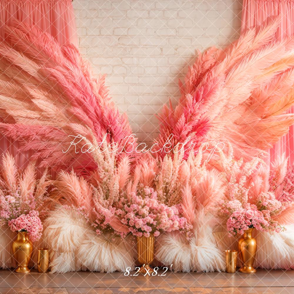 Kate Boho Pink Wings Pampas Backdrop Designed by Emetselch