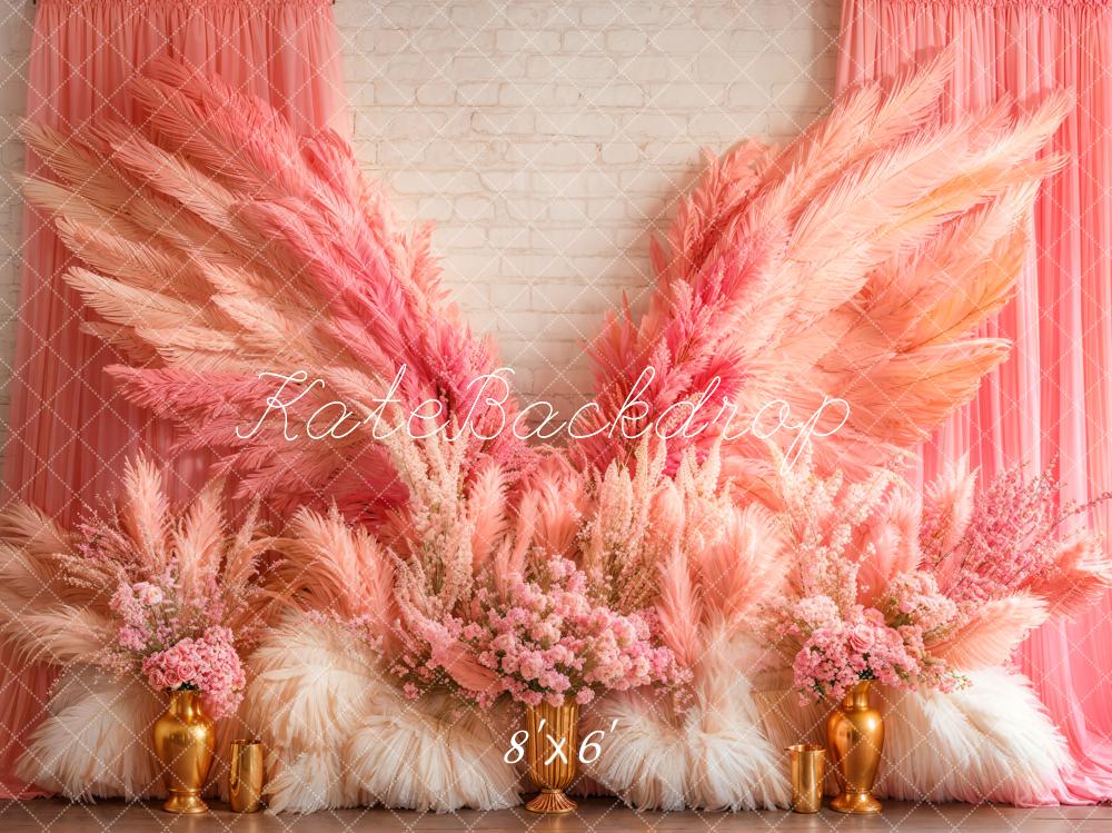 Kate Boho Pink Wings Pampas Backdrop Designed by Emetselch