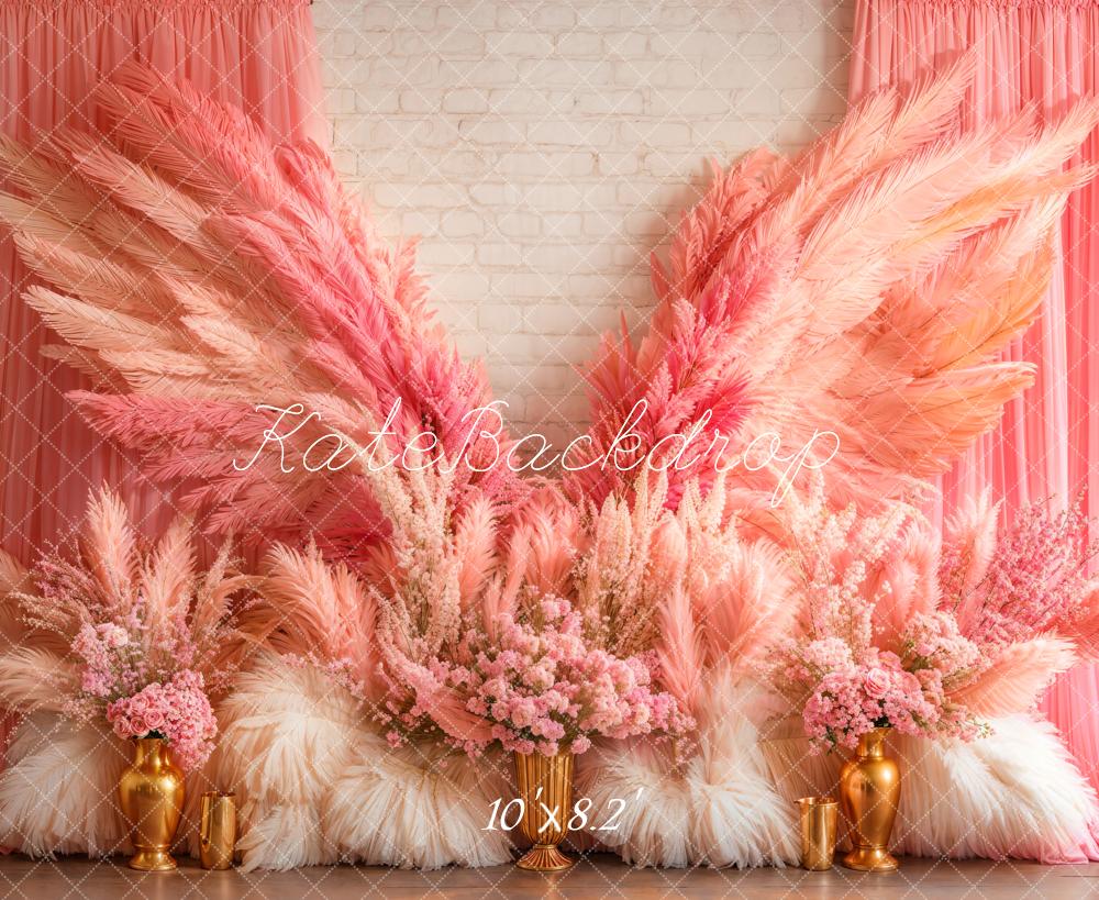 Kate Boho Pink Wings Pampas Backdrop Designed by Emetselch