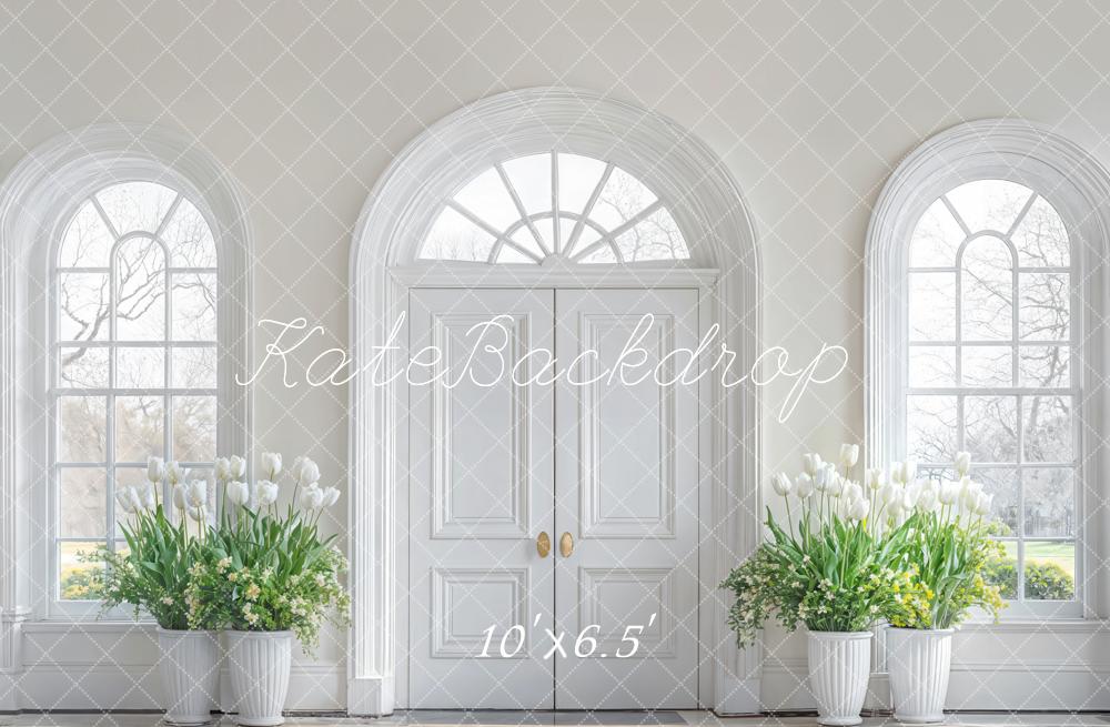 Kate Minimalism Elegant Floral White Door Backdrop Designed by Emetselch