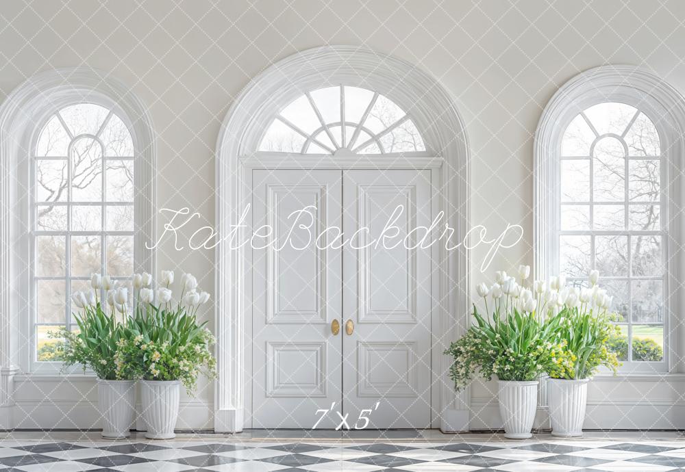 Kate Minimalism Elegant Floral White Door Backdrop Designed by Emetselch