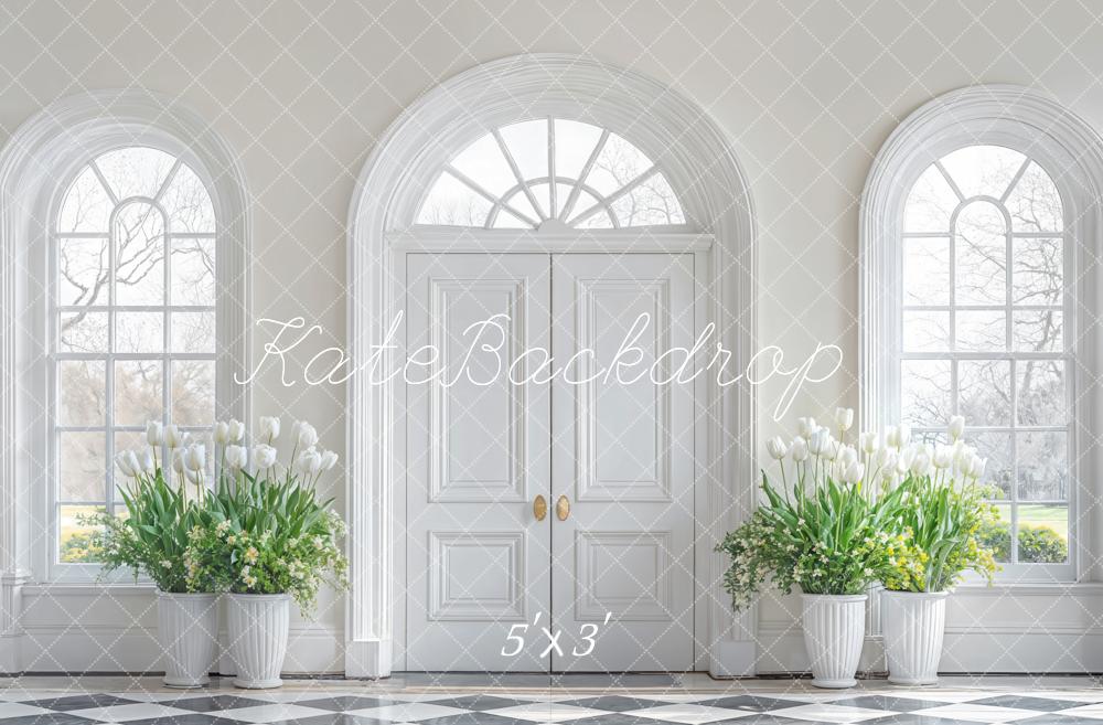 Kate Minimalism Elegant Floral White Door Backdrop Designed by Emetselch