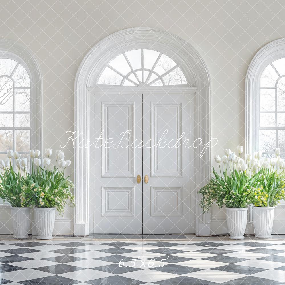 Kate Minimalism Elegant Floral White Door Backdrop Designed by Emetselch