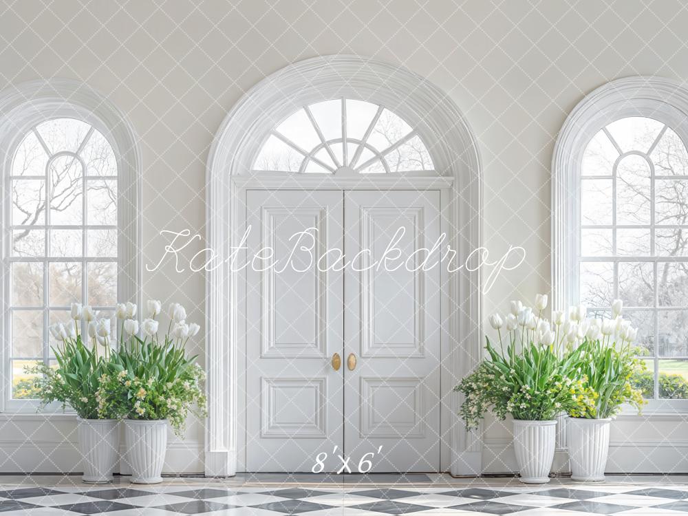 Kate Minimalism Elegant Floral White Door Backdrop Designed by Emetselch