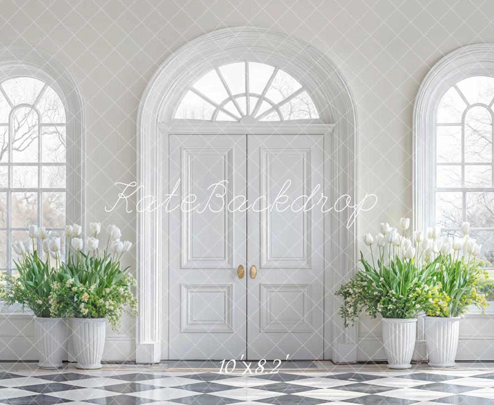 Kate Minimalism Elegant Floral White Door Backdrop Designed by Emetselch