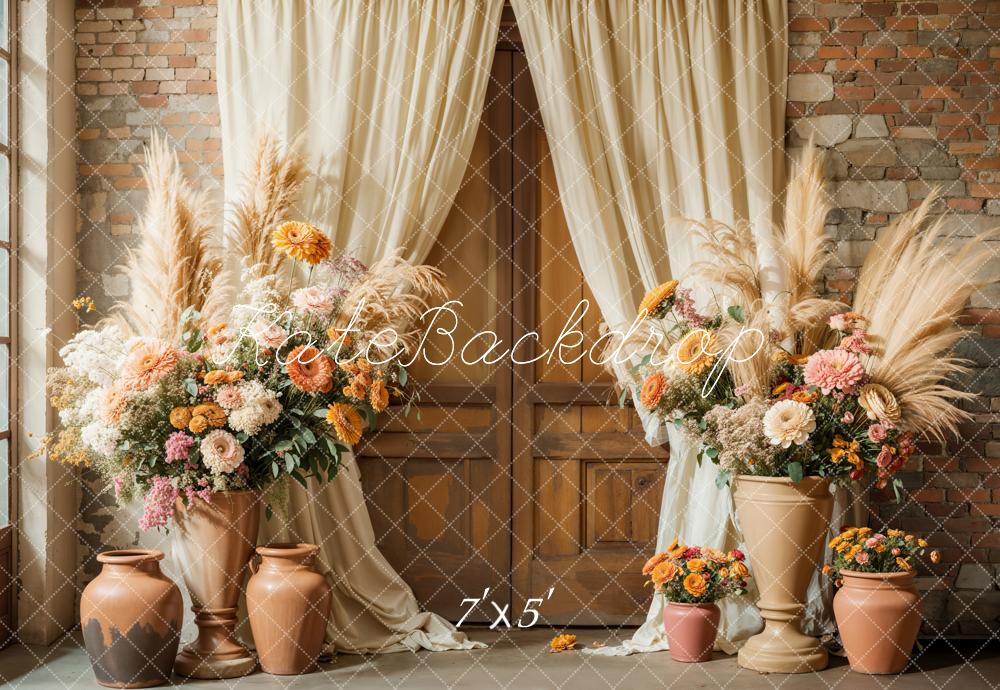 Kate Boho Floral Rustic Curtain Backdrop Designed by Emetselch