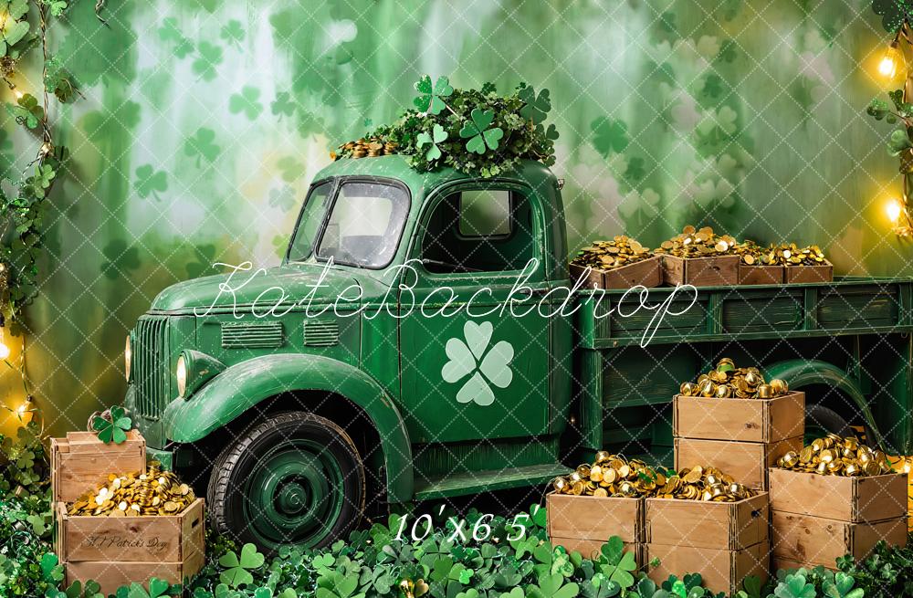 Kate St. Patrick's Day Backdrop Green Truck Gold Coins Designed by Emetselch