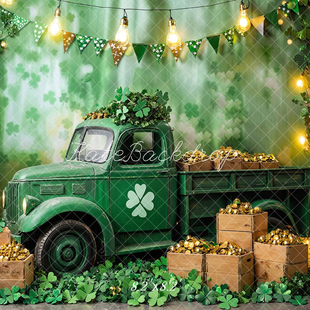 Kate St. Patrick's Day Backdrop Green Truck Gold Coins Designed by Emetselch