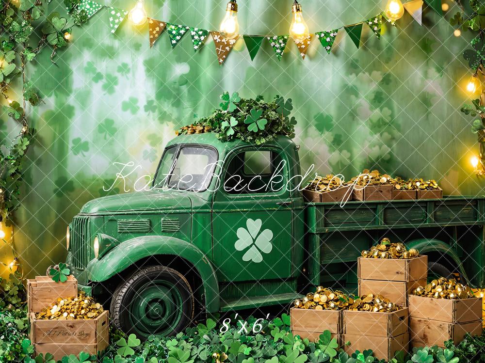 Kate St. Patrick's Day Backdrop Green Truck Gold Coins Designed by Emetselch