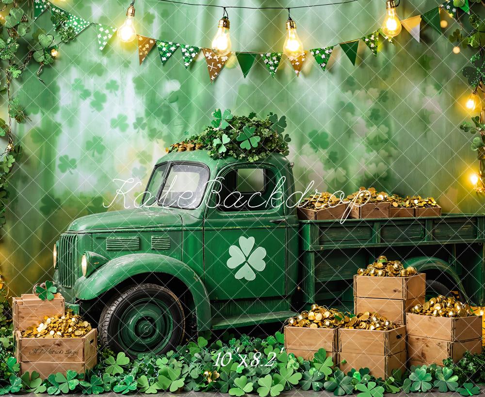 Kate St. Patrick's Day Backdrop Green Truck Gold Coins Designed by Emetselch