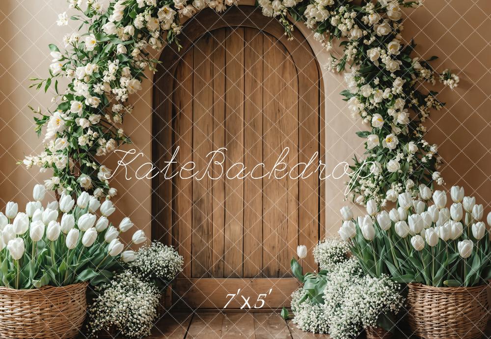 Kate Spring Flower Arch Wooden Door Backdrop Designed by Emetselch