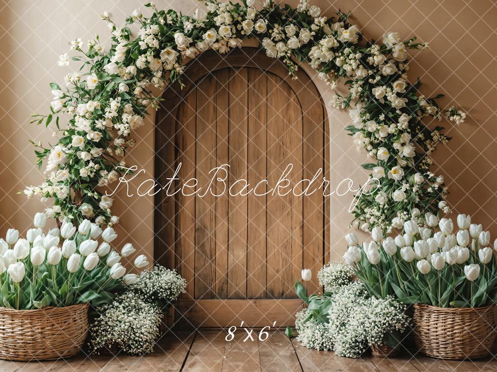 Kate Spring Flower Arch Wooden Door Backdrop Designed by Emetselch