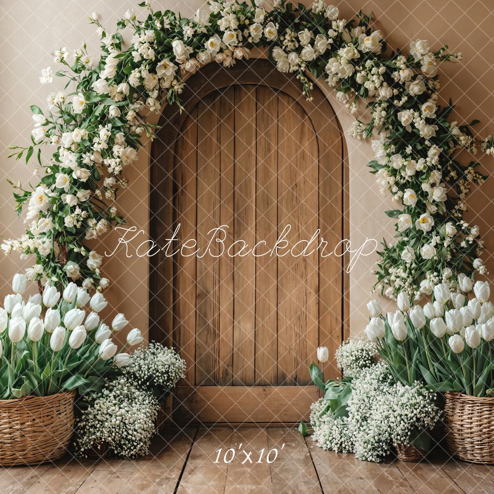 Kate Spring Flower Arch Wooden Door Backdrop Designed by Emetselch