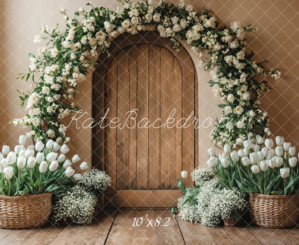 Kate Spring Flower Arch Wooden Door Backdrop Designed by Emetselch