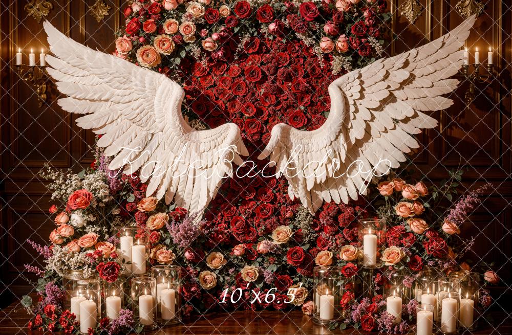 Kate Romantic Red Floral Angel Wings Backdrop Designed by Emetselch