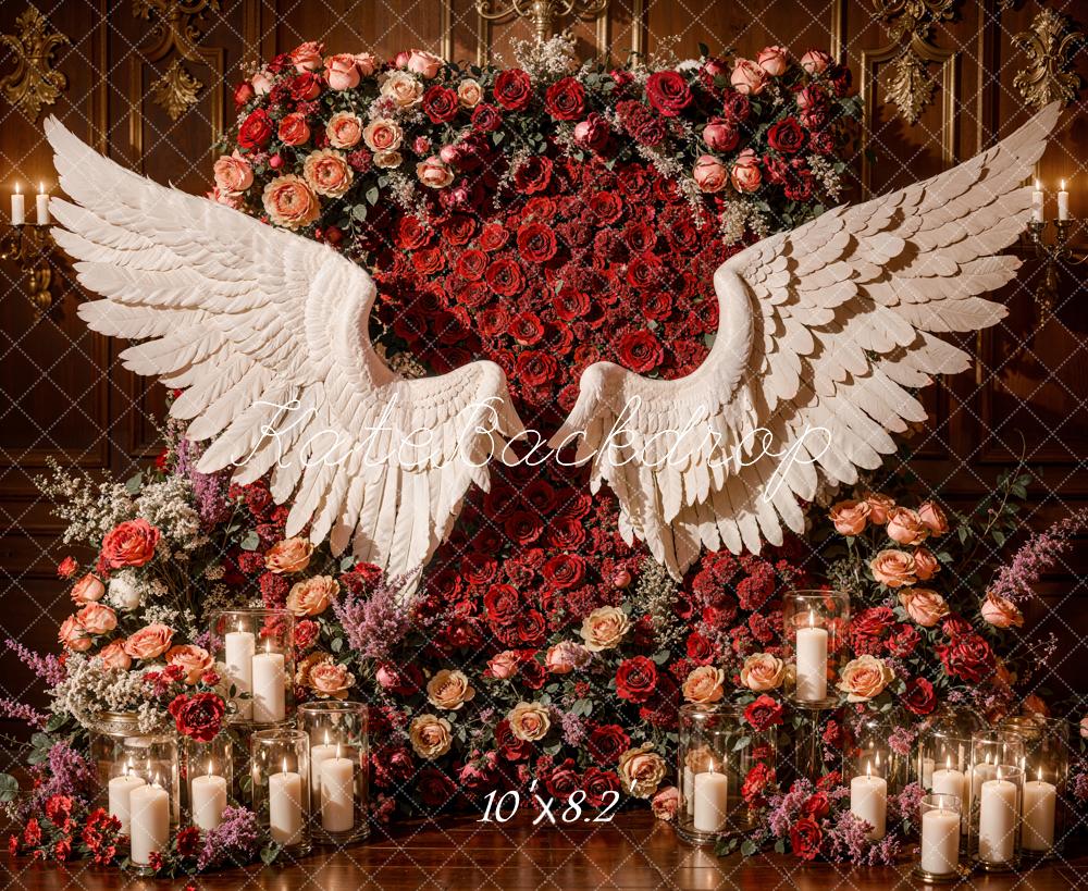 Kate Romantic Red Floral Angel Wings Backdrop Designed by Emetselch