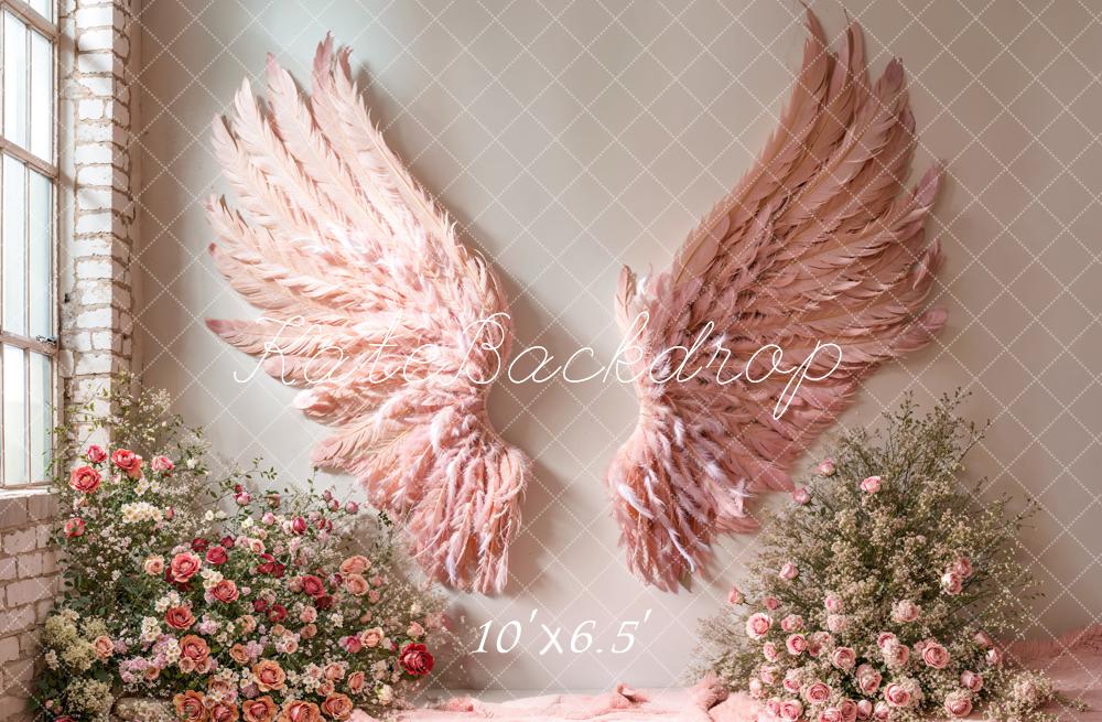 Kate Pink Angel Wings Floral Backdrop Designed by Emetselch