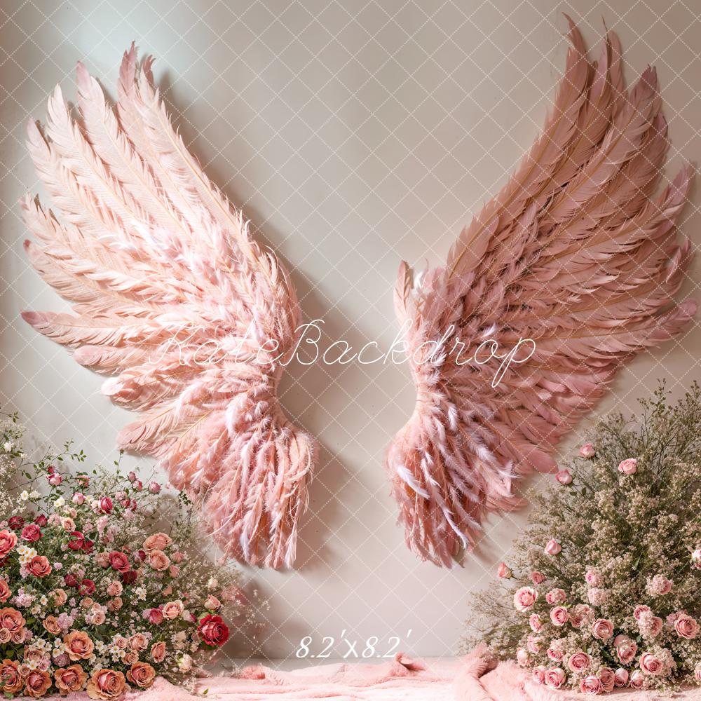 Kate Pink Angel Wings Floral Backdrop Designed by Emetselch