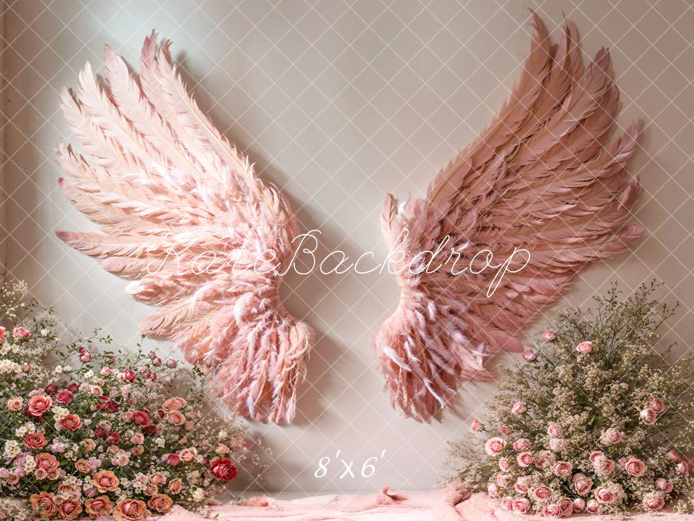 Kate Pink Angel Wings Floral Backdrop Designed by Emetselch