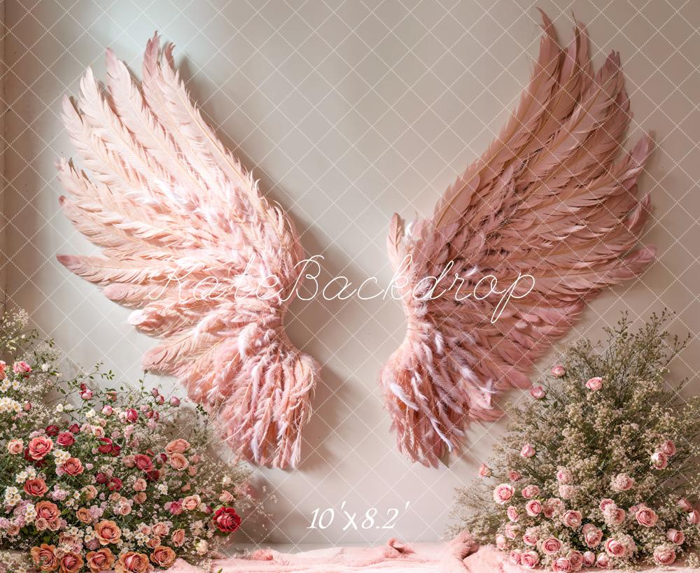 Kate Pink Angel Wings Floral Backdrop Designed by Emetselch