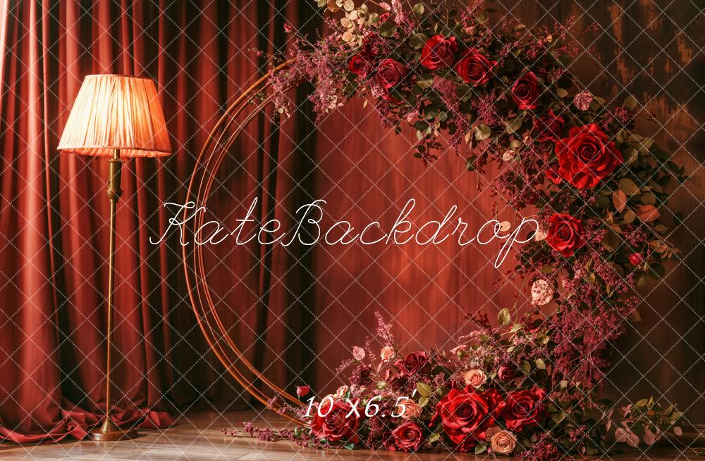 Kate Red Wreath Retro Floral Backdrop Designed by Emetselch