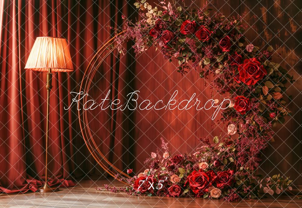 Kate Red Wreath Retro Floral Backdrop Designed by Emetselch