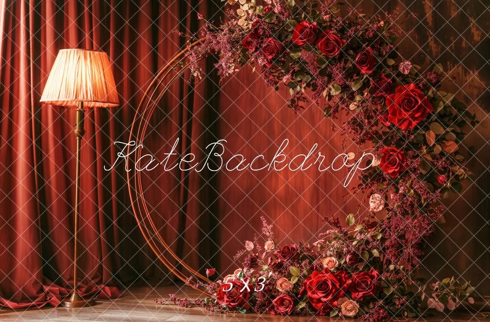 Kate Red Wreath Retro Floral Backdrop Designed by Emetselch