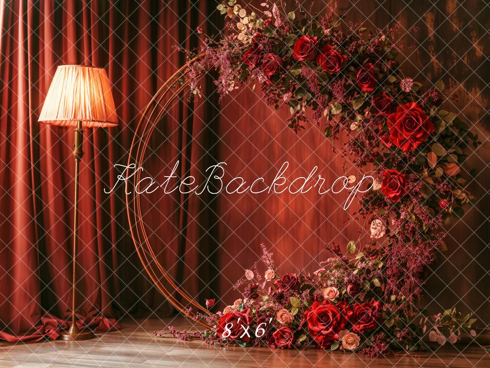 Kate Red Wreath Retro Floral Backdrop Designed by Emetselch