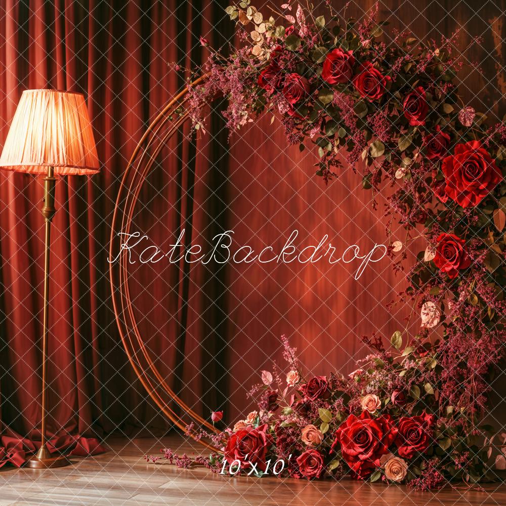 Kate Red Wreath Retro Floral Backdrop Designed by Emetselch