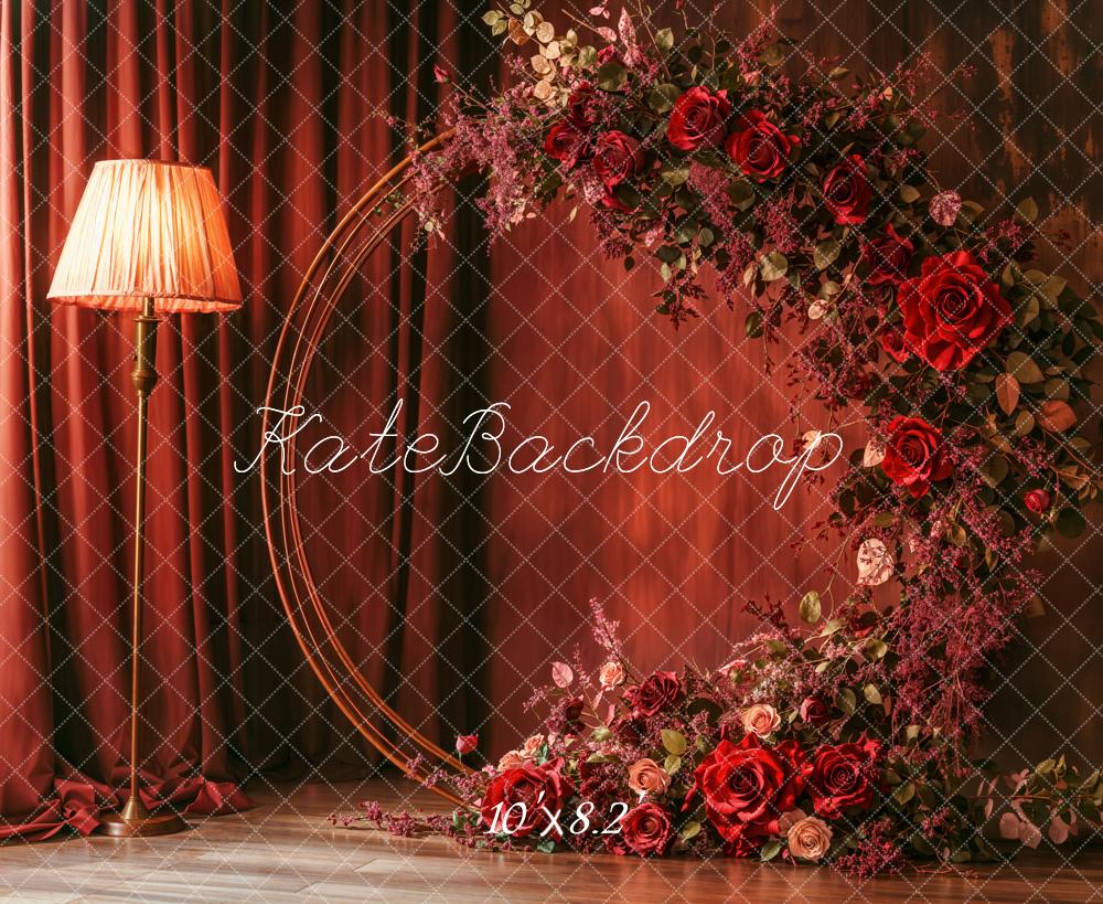 Kate Red Wreath Retro Floral Backdrop Designed by Emetselch