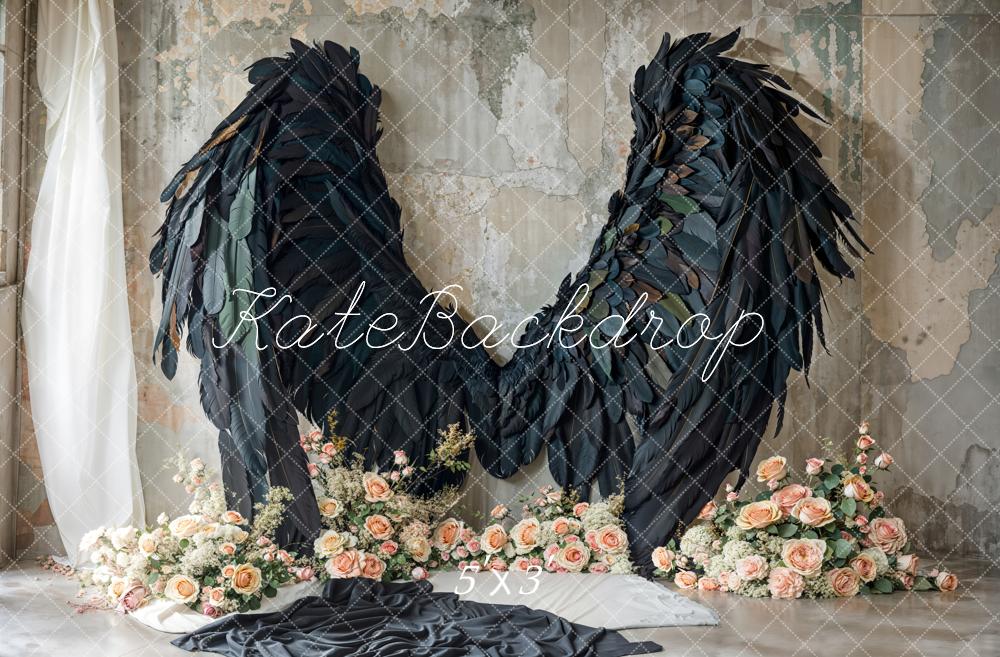 Kate Black Angel Wings Floral Backdrop Designed by Emetselch