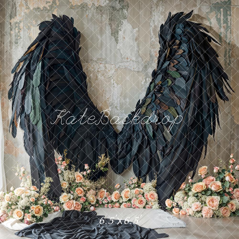 Kate Black Angel Wings Floral Backdrop Designed by Emetselch