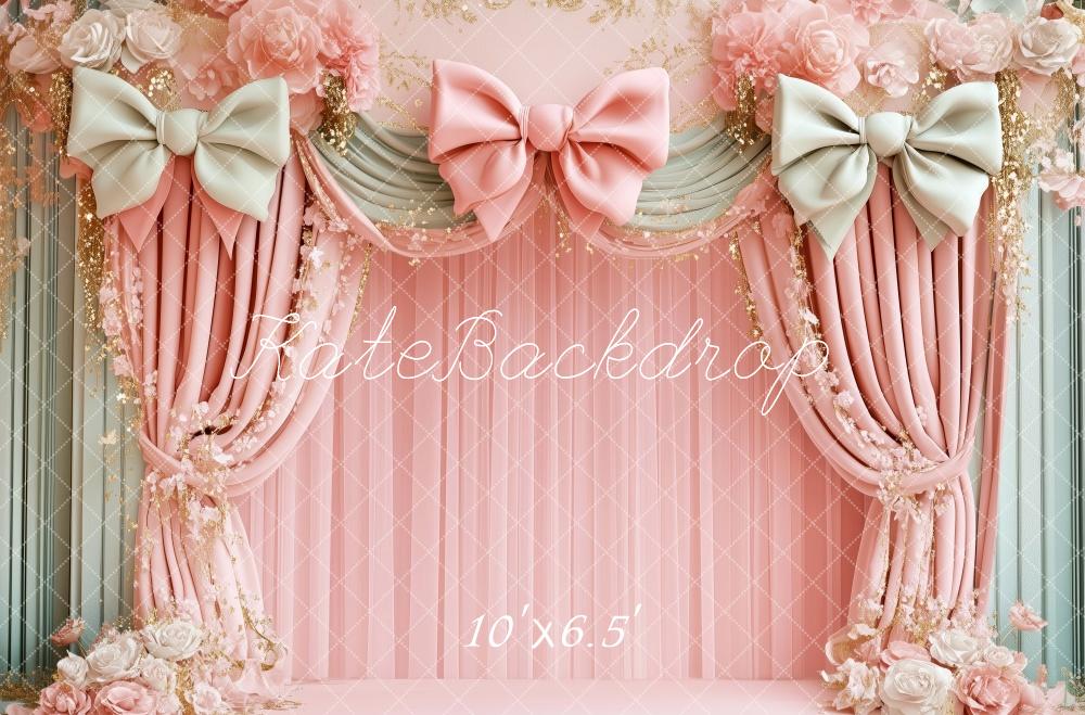 Kate Pink Floral Bow Draped Backdrop Designed by Patty Roberts