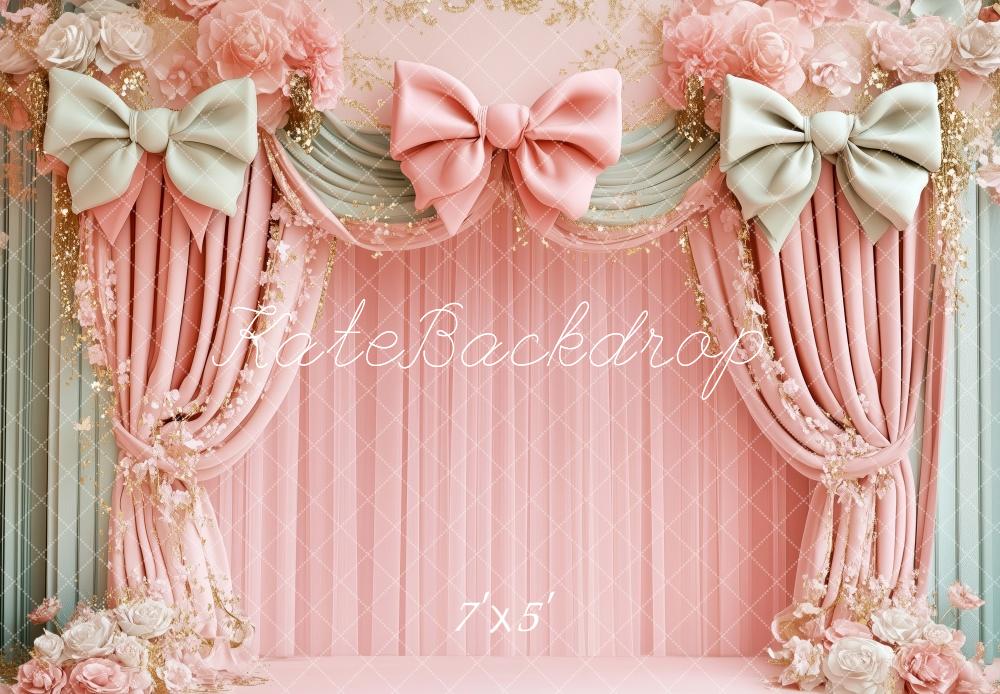 Kate Pink Floral Bow Draped Backdrop Designed by Patty Roberts