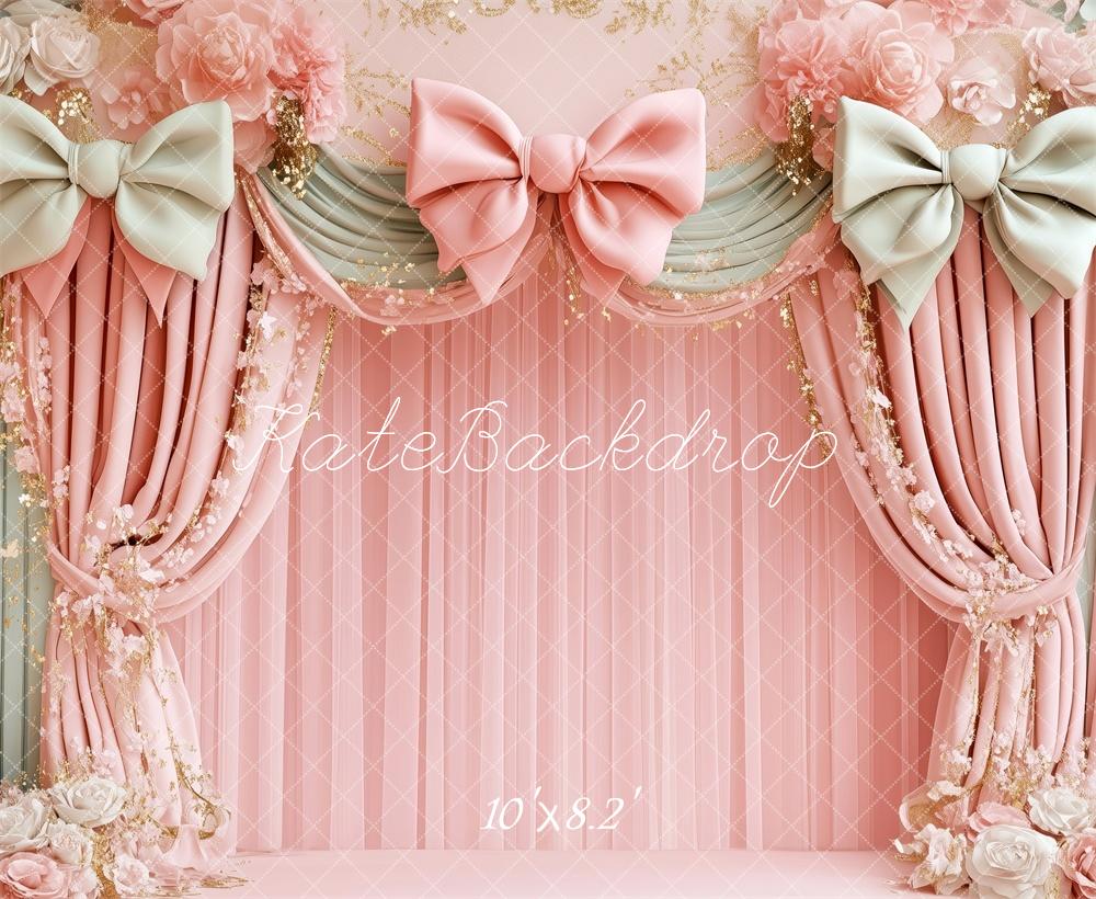 Kate Pink Floral Bow Draped Backdrop Designed by Patty Roberts