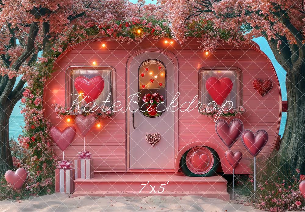 Kate Valentine's Day Beach RV Pink Backdrop Designed by Mini MakeBelieve