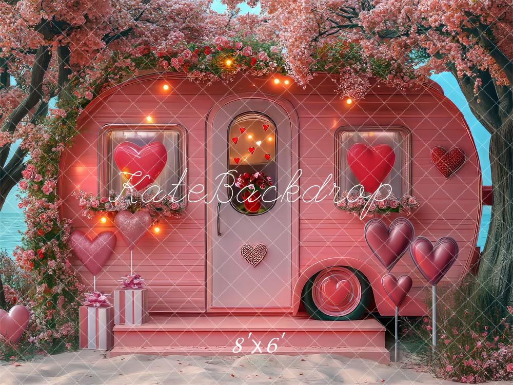 Kate Valentine's Day Beach RV Pink Backdrop Designed by Mini MakeBelieve