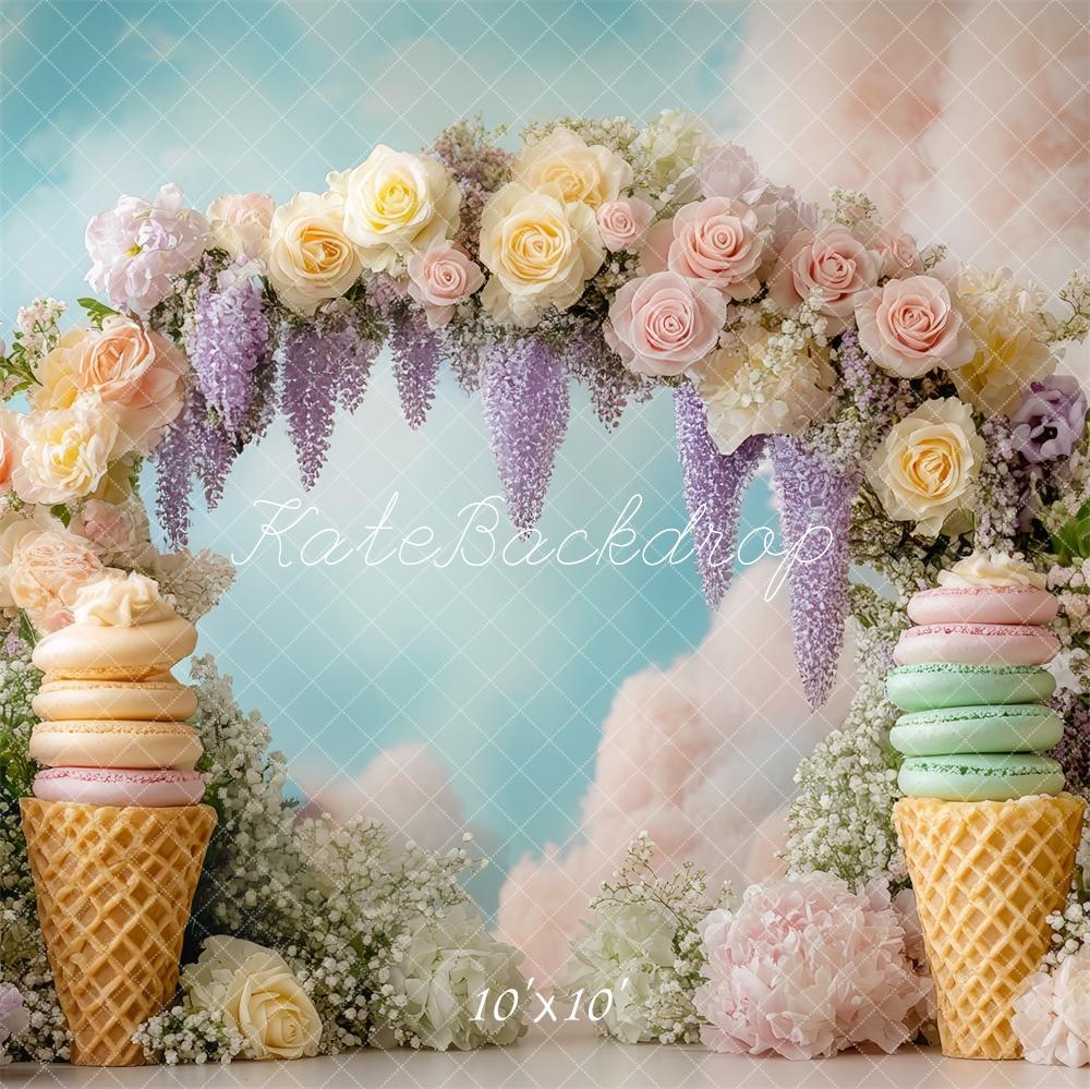 Kate Floral Arch Ice Cream Backdrop Cake Smash Birthday Designed by Mini MakeBelieve