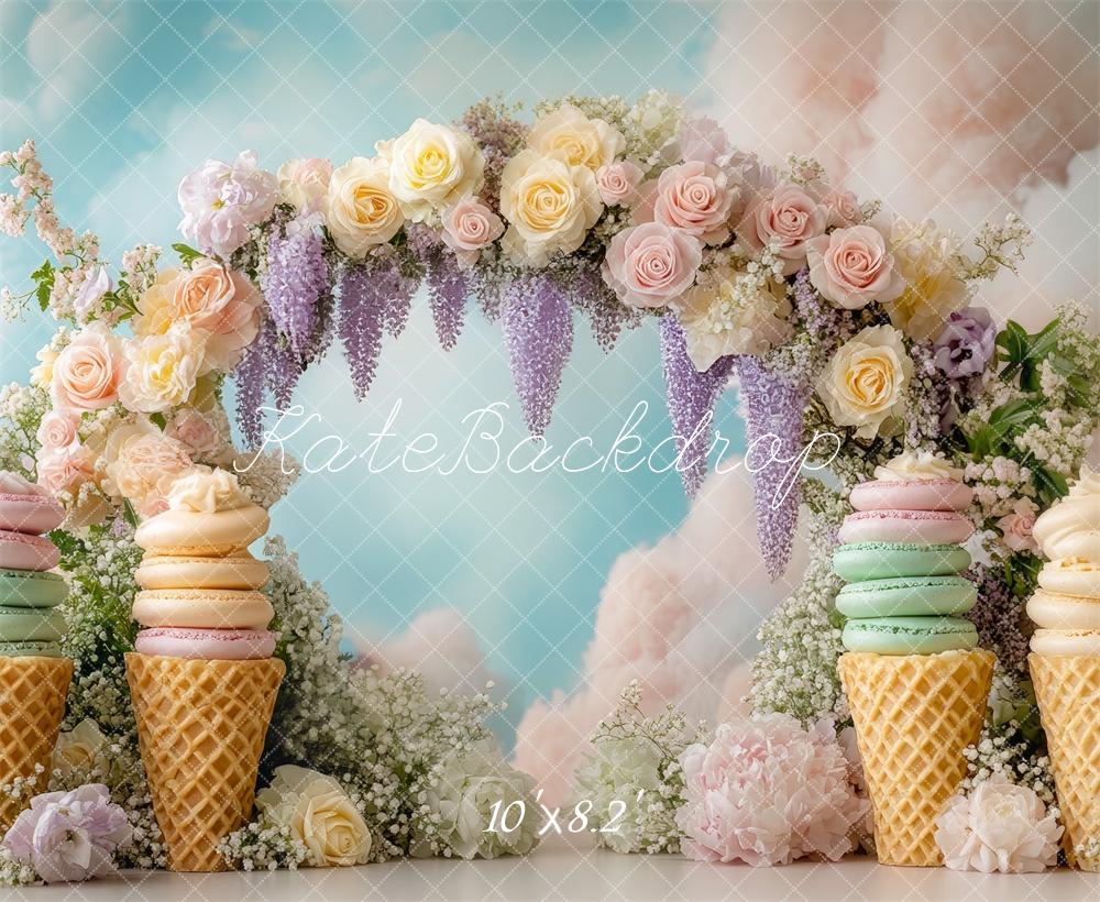 Kate Floral Arch Ice Cream Backdrop Cake Smash Birthday Designed by Mini MakeBelieve